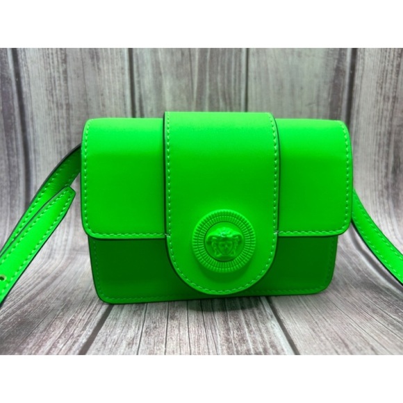 SOLD❤️ VERSACE Medusa Mini Bag Neon Lime Green Leather RFID + COA - Picture 4 of 16